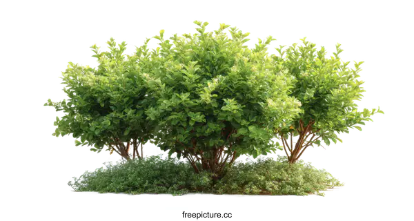 [Transparent Background PNG]Group of Lush Green Bushes Isolated on White Background