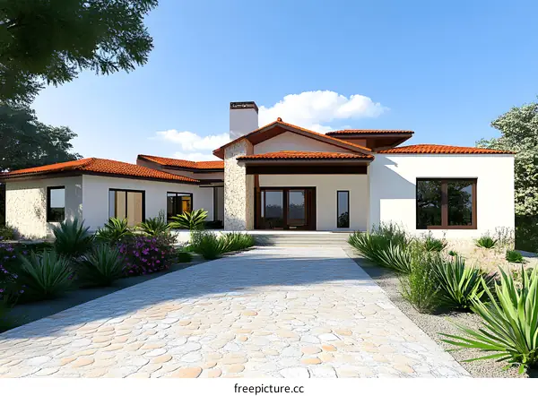 Modern House with Stone Driveway and Landscape Design