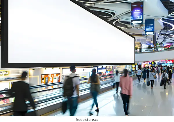 Blank Billboard in Busy Shopping Mall