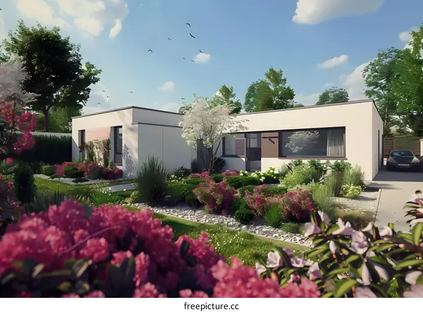 Modern House with Flower Garden