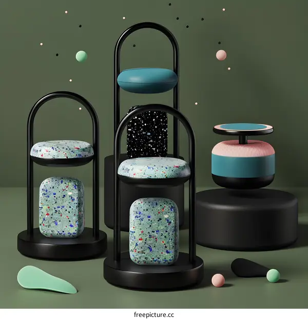 Green and Black Abstract Design of  Modern 3D Objects