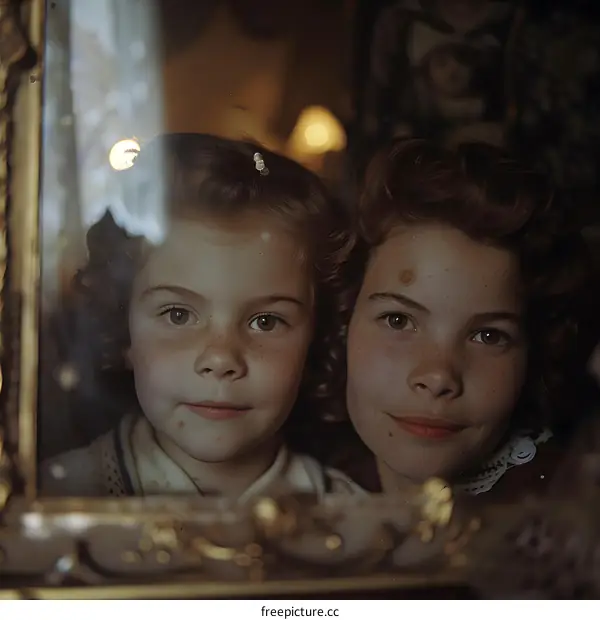 Two Girls Reflected in a Mirror