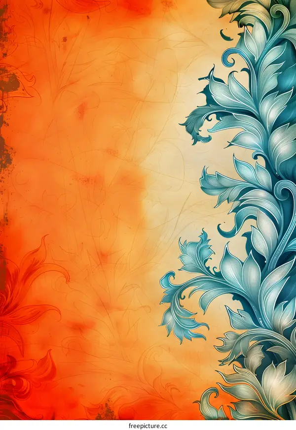 Blue and orange retro floral background