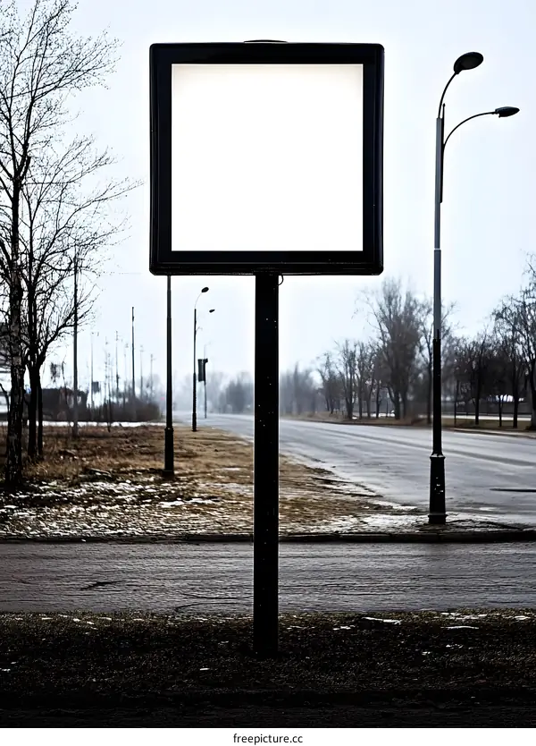 Blank Billboard on a Street in Winter