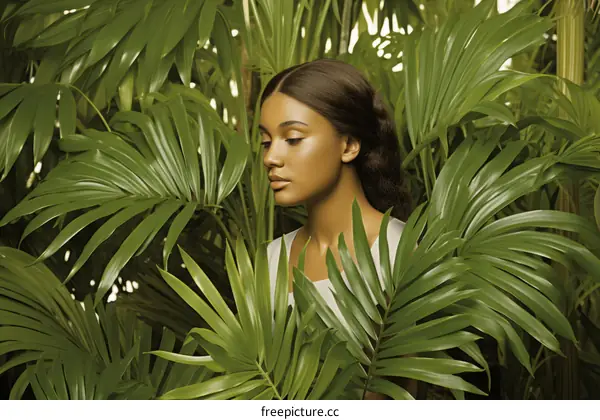 portrait of a beautiful black woman in a tropical setting