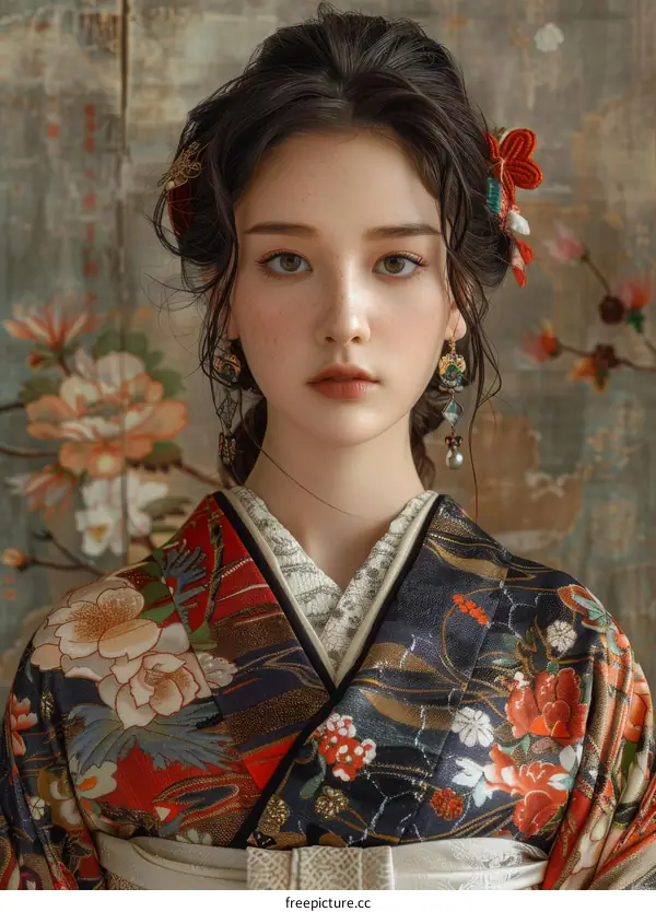portrait of a beautiful asian woman in traditional japanese kimono