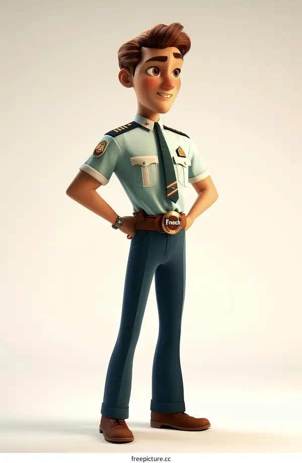 A 3D illustration of a male flight attendant