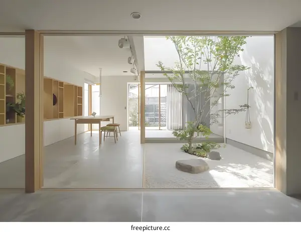 Minimalist Japanese Home Design with Interior Courtyard