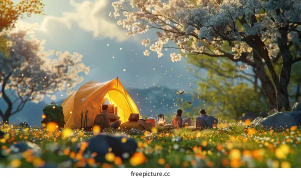 Romantic Camping by a Babbling Brook with Wildflowers