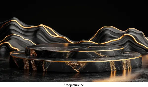 Luxury Black Marble Display Podium with Gold Accents