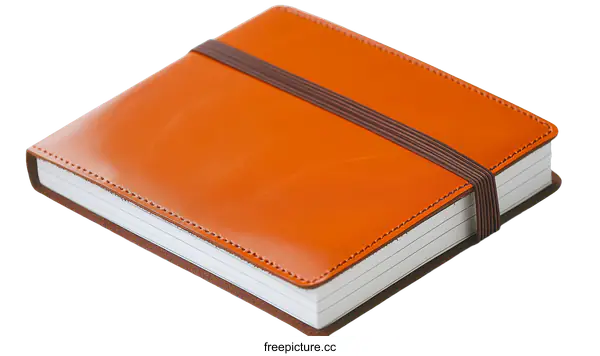 [Transparent Background PNG]Orange Leather Bound Notebook with Elastic Band