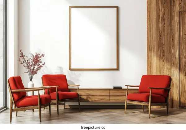 Modern Living Room Interior Design with Red Chairs