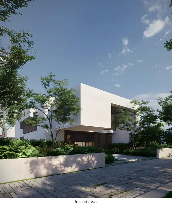 Modern White House with Green Landscape