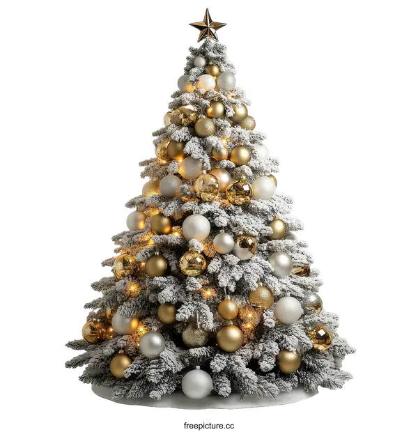 [Transparent Background PNG]Festive Christmas Tree Decorated with Gold and Silver Ornaments