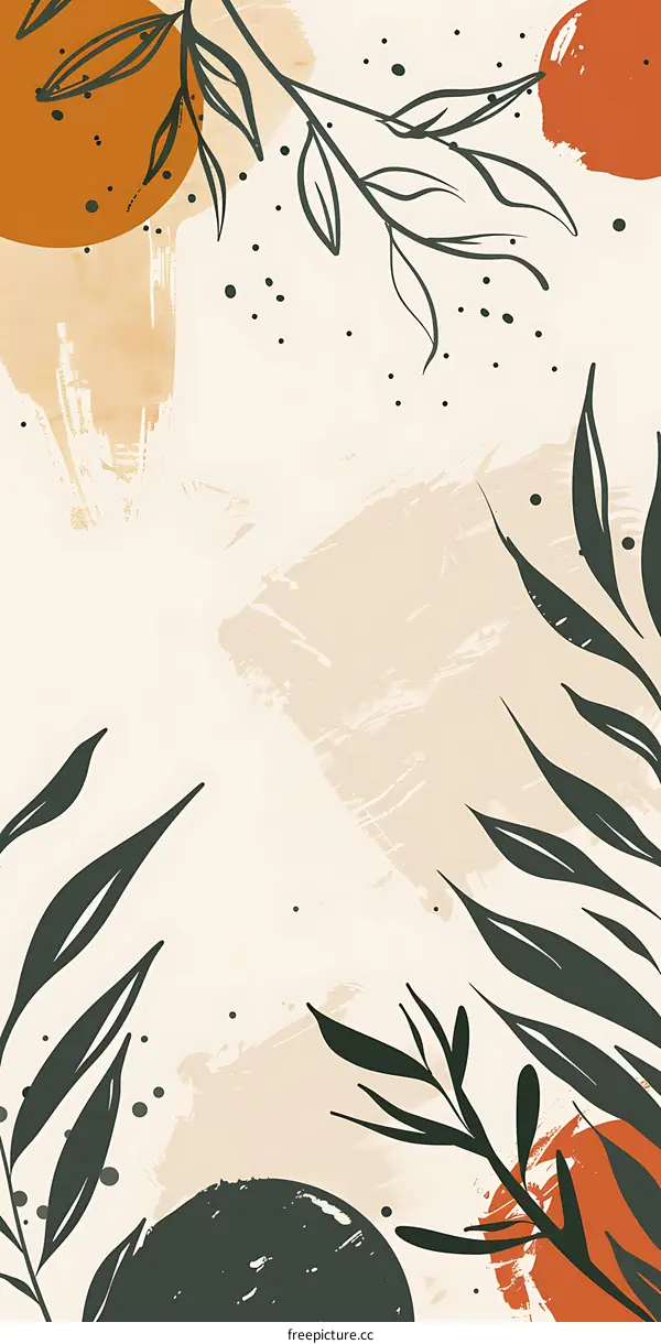 Abstract Minimalist Art Background With Leaves