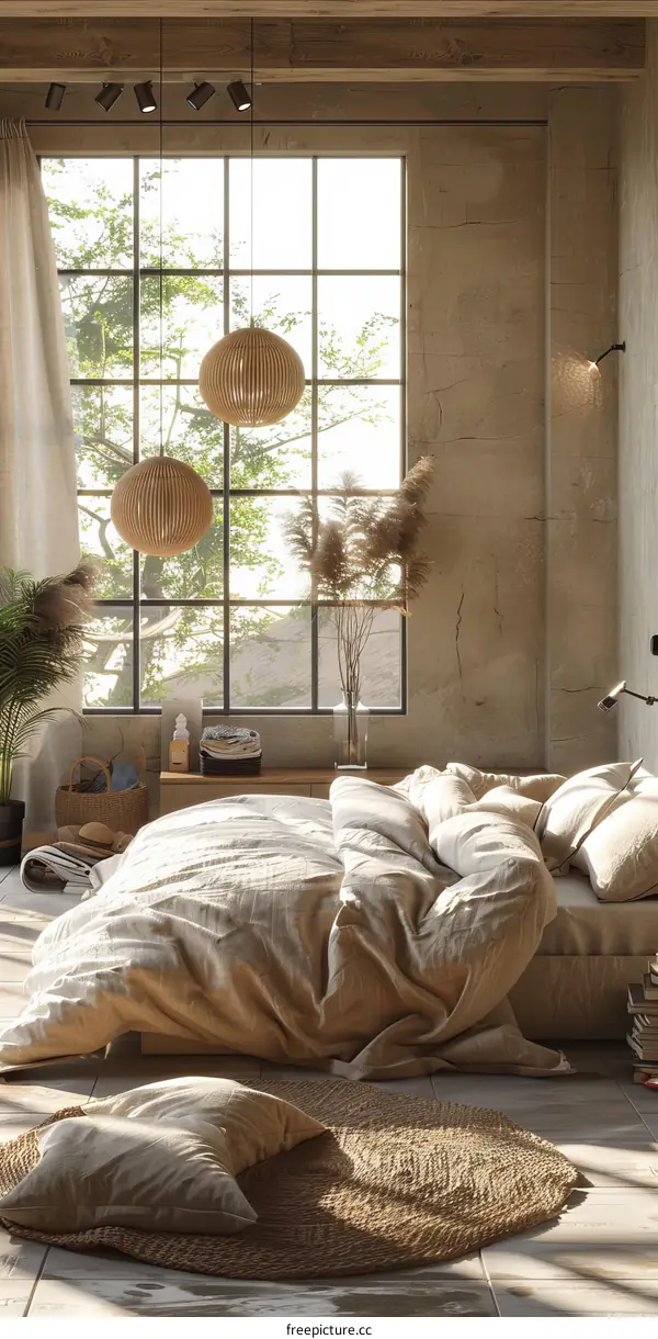 Rustic Beige Bedroom Interior Design