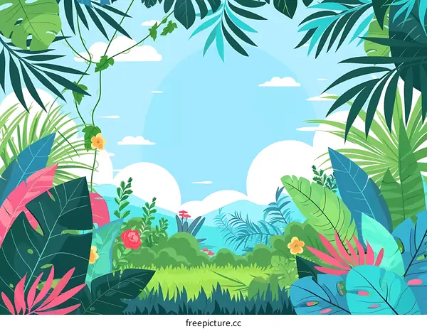 Tropical Jungle Background With Green Leaves