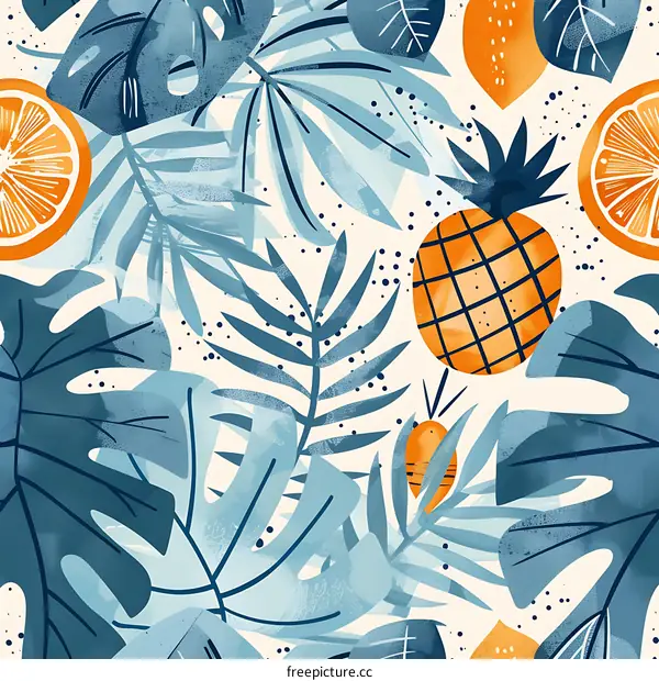 Tropical Leaves and Fruits Seamless Pattern