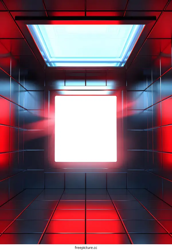 Empty Room with White Screen and Red Lights