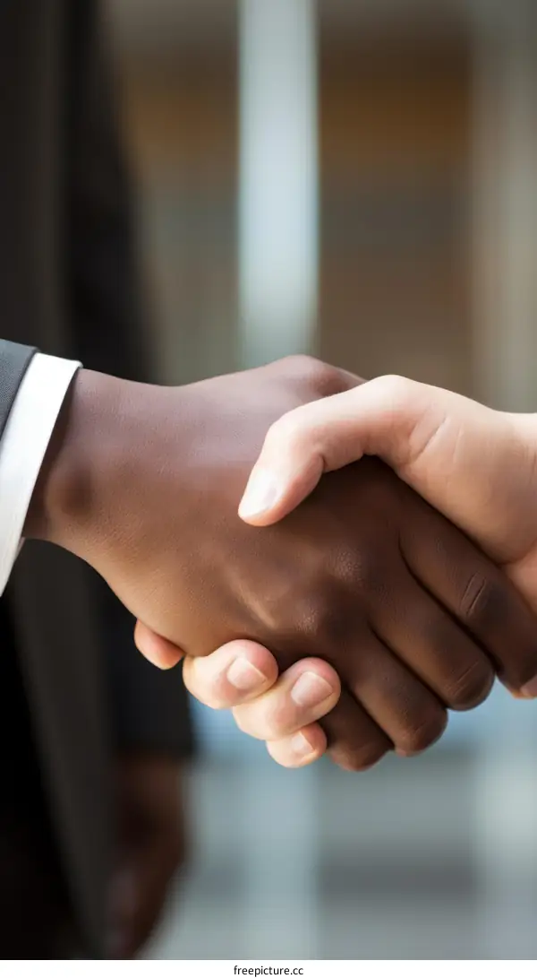 Business handshake between a black man and a white man