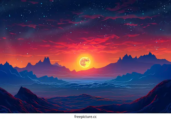 Majestic Sunset Over Mountain Range