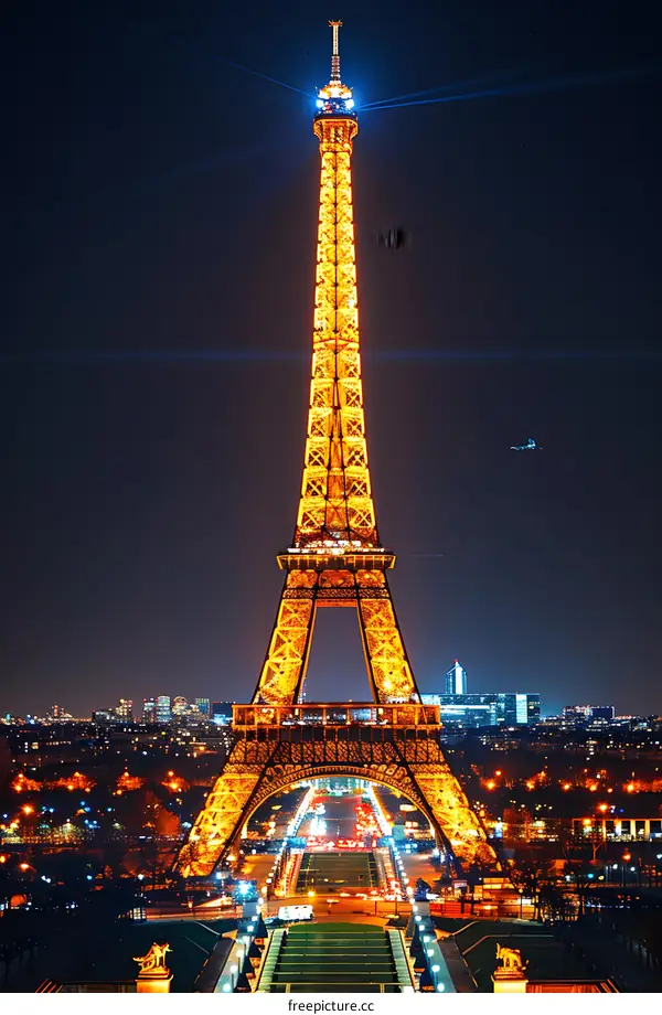 Eiffel Tower at night in Paris, France
