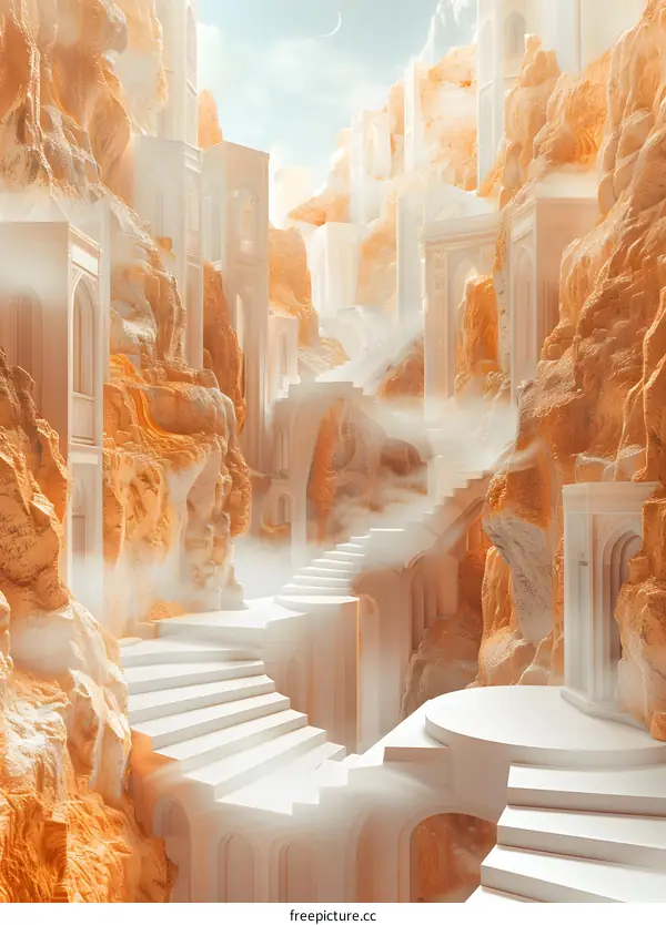 Spiral Staircase Leading Up Through White Rock Formations