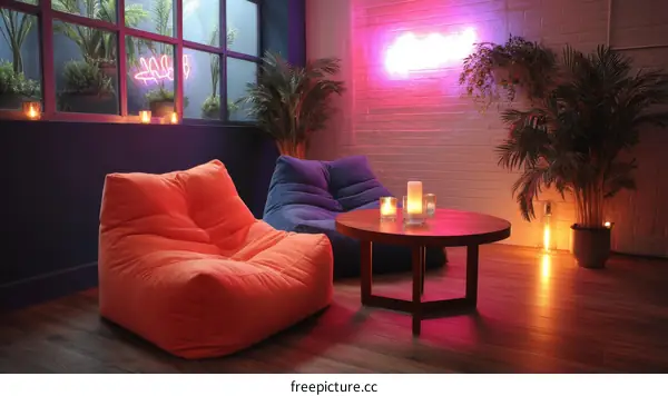 Retro Lounge Area with Orange Beanbag Chairs