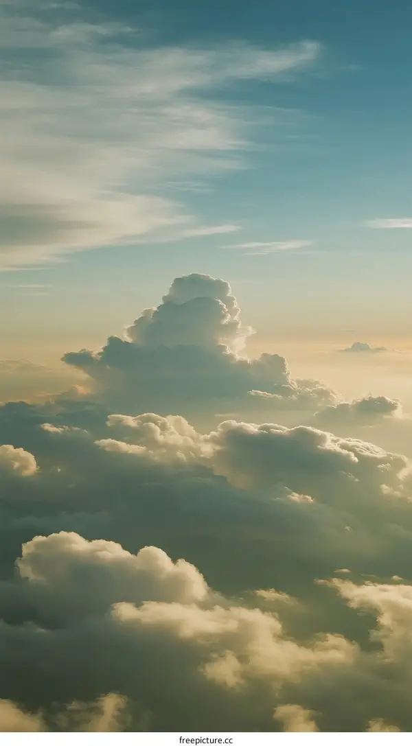 Aerial View of Fluffy Cumulus Clouds Against Blue Sky