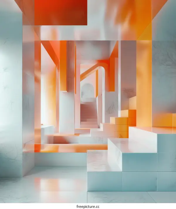 Abstract Geometric Interior Design with Orange Accents