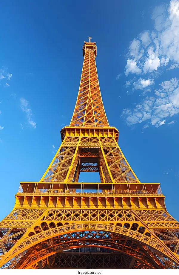 Looking up at the Eiffel Tower from below