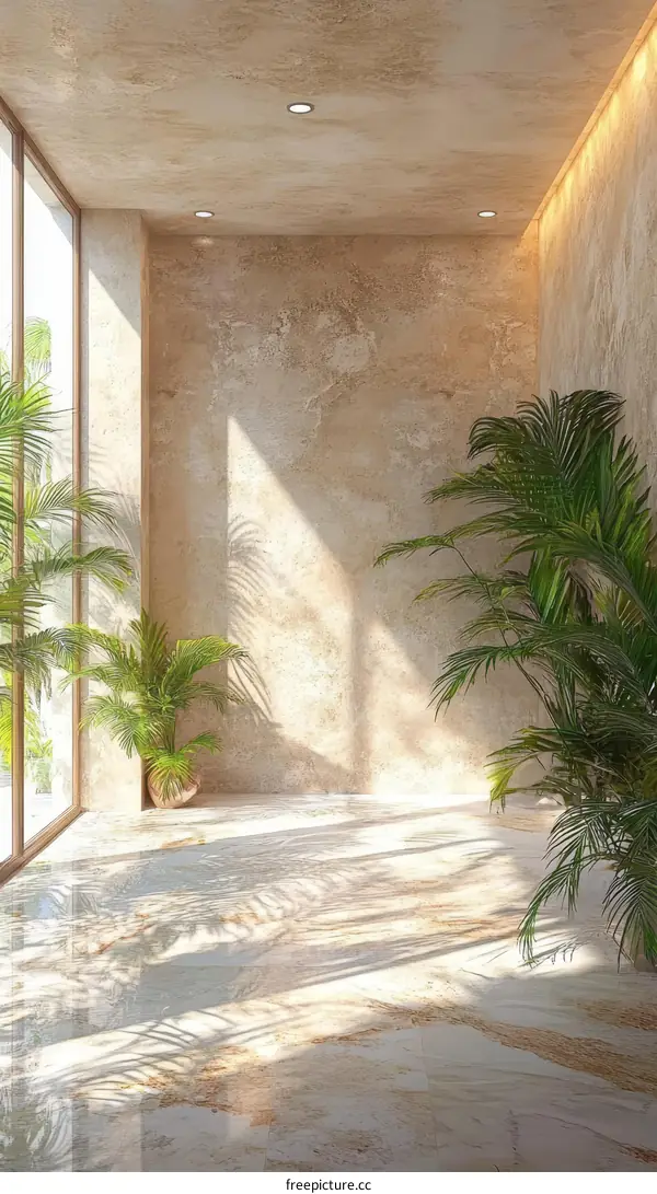 Beige Minimalist Interior Design with Plants