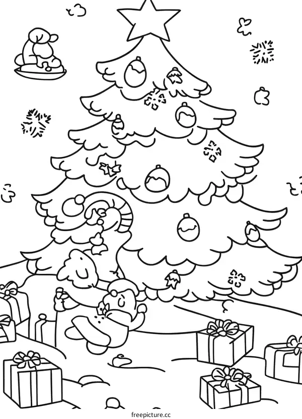 Christmas Tree with Presents and Cartoon Character