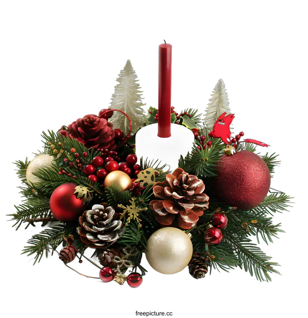 [Transparent Background PNG]Christmas Centerpiece with Candle and Pine Cones