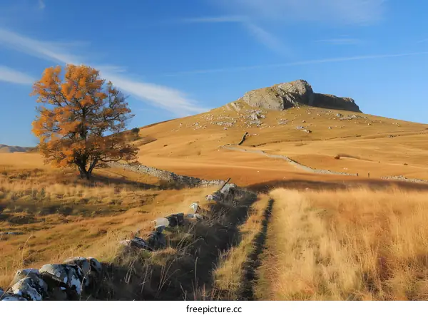 The summit of the mountain is a rocky hill
