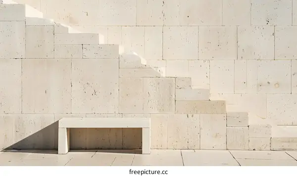Minimalist White Stone Stairs and Bench