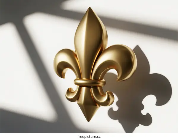 Golden Fleur-de-lis Ornament on White Background with Shadow