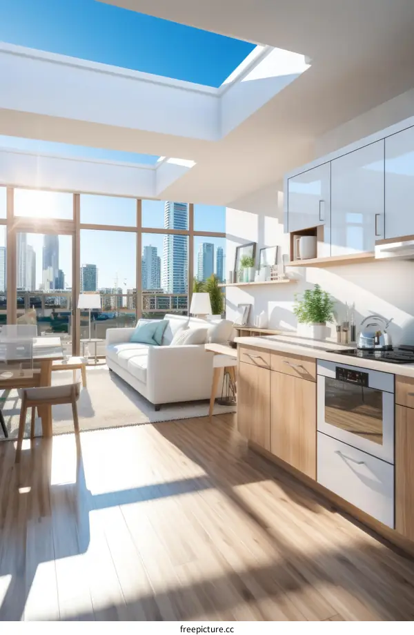 Modern Living Room with City View and Large Window