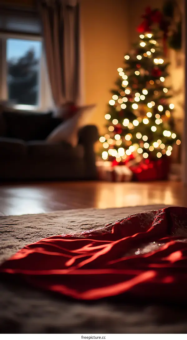 Christmas Interior with a Red Fabric