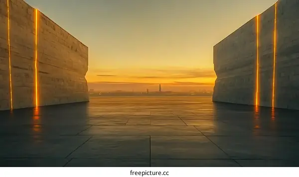 Futuristic Concrete Structure at Sunrise