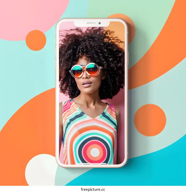 Woman with Curly Hair Wearing Sunglasses on Phone Screen