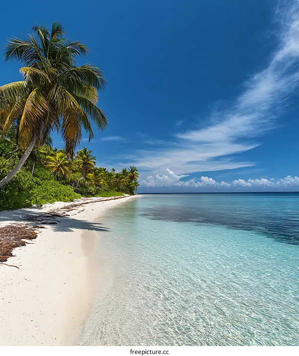 Tropical Beach with Palm Trees and Clear Blue Water