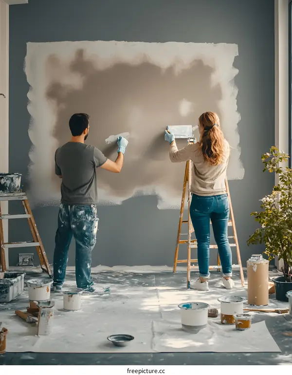 Couple Painting a Wall in Their Home