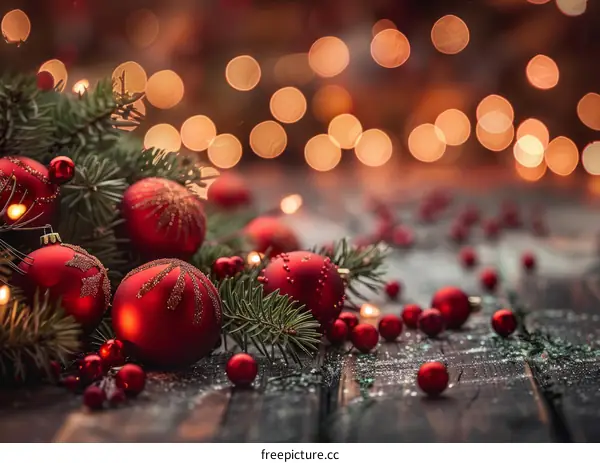 Christmas Ornaments on Wooden Table