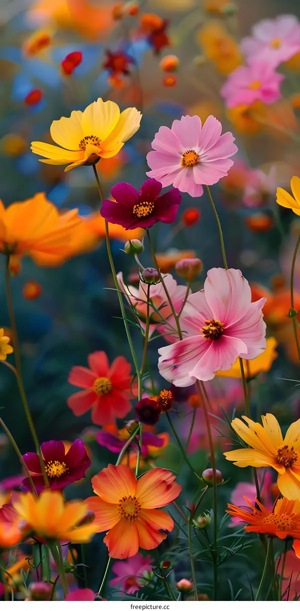 Beautiful Colorful Cosmos Flowers in Garden