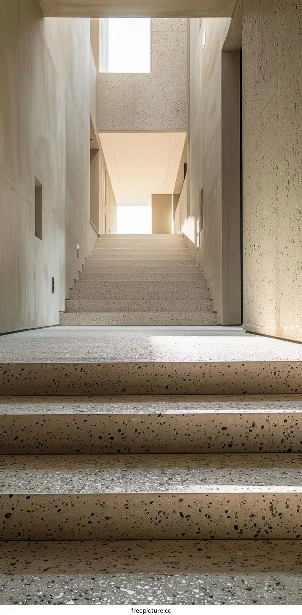 A Wide and Minimalist Staircase Illuminated from Above