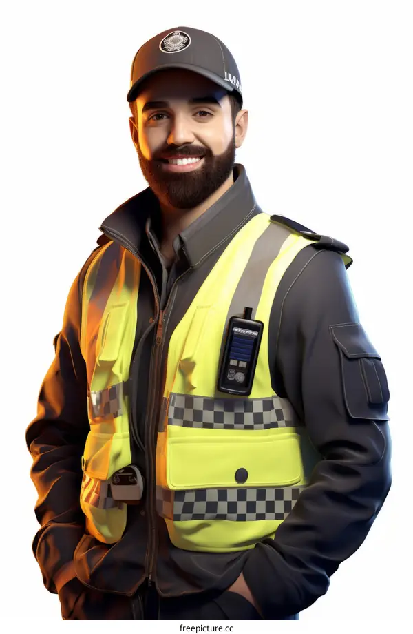 A Bearded Man Wearing a Yellow Reflective Vest and a Cap