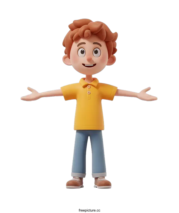 [Transparent Background PNG]3D rendering of a happy cartoon boy