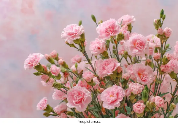 Close-up Bouquet of Delicate Pink Carnations
