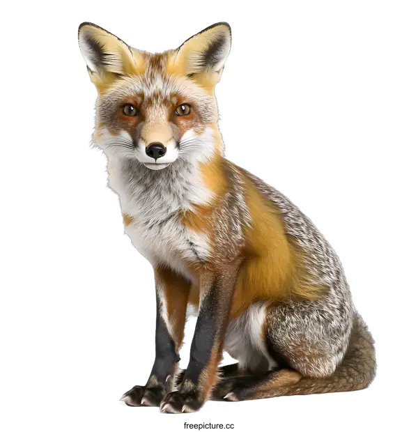 [Transparent Background PNG]Red Fox Sitting on White Background